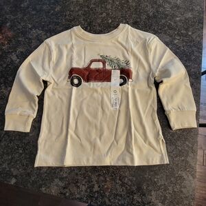 Kids Long Sleeve Cream Shirt with Red Truck Design